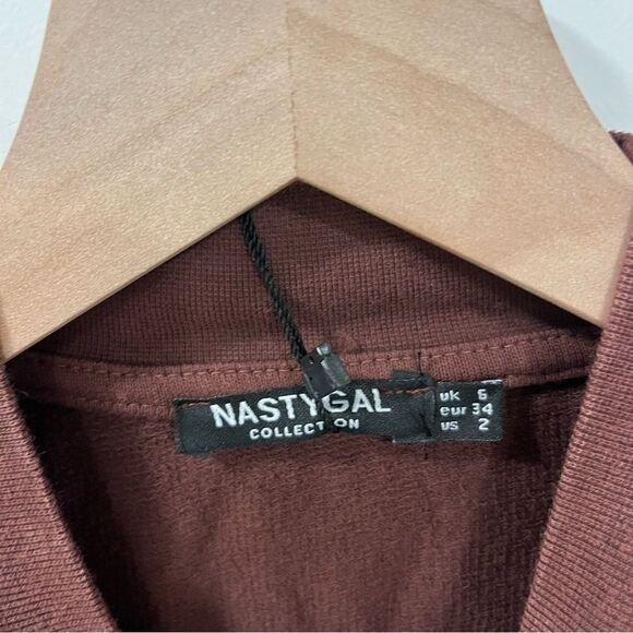 Nasty Gal Cut Out Fitted Sweatshirt Dress Size 2 Chocolate - Picture 12 of 16